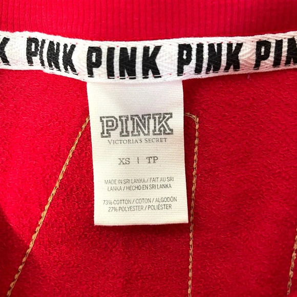 PINK Victoria’s Secret Red Gold Sequin Oversized Campus Sweatshirt Xsmall Women - Picture 11 of 12